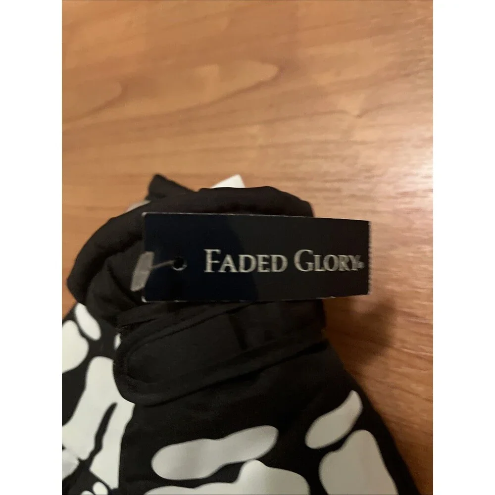 Faded Glory Thinsulate Gloves Skeleton Print Kids S/M Black White